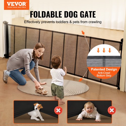 Retractable Baby Gate, 34.2" Tall Mesh Baby Gate, Extends up to 116.1" Wide Retractable Gate for Kids or Pets, Retractable Dog Gates for Indoor Stairs, Doorways, Hallways, Playrooms, Black