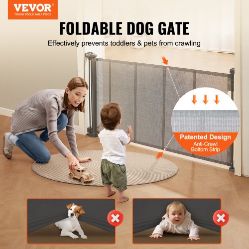 Retractable Baby Gate, 34.2" Tall Mesh Baby Gate, Extends up to 60" Wide Retractable Gate for Kids or Pets, Retractable Dog Gates for Indoor Stairs, Doorways, Hallways, Playrooms, Gray