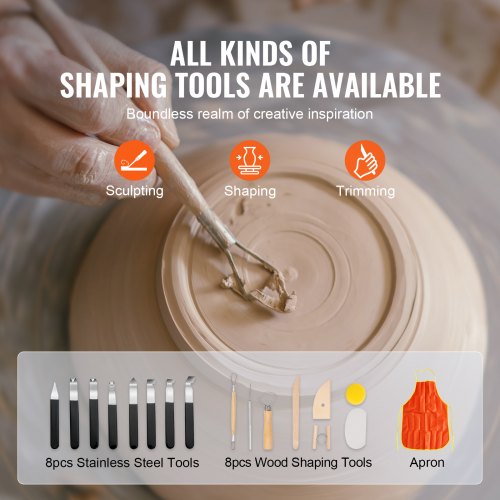 Pottery Wheel 11in Ceramic Wheel Foot Pedal Sculpting Tools Apron 350W