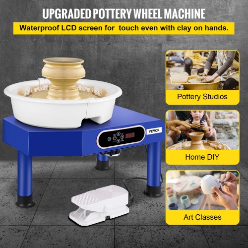 Pottery Wheel Ceramic Forming Machine, 9.8" LCD Touch Screen Clay Wheel, 350W Electric DIY Clay  Sculpting Tools with Foot Pedal & Detachable ABS Basin for Adults and Beginners Art Craft Blue