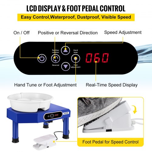 Pottery Wheel Ceramic Forming Machine, 9.8" LCD Touch Screen Clay Wheel, 350W Electric DIY Clay  Sculpting Tools with Foot Pedal & Detachable ABS Basin for Adults and Beginners Art Craft Blue