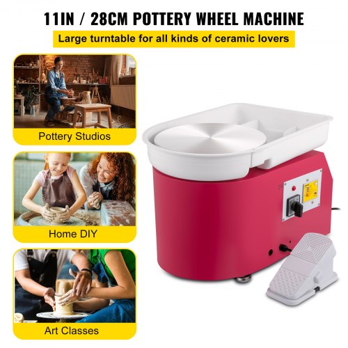 Pottery Wheel 11in 0-300 RPM Ceramic Wheel, 350W Adjustable Speed Forming Machine with Sculpting Tools and Apron, Detachable Basin Foot Pedal Control for Art Craft Work and Home DIY Pink