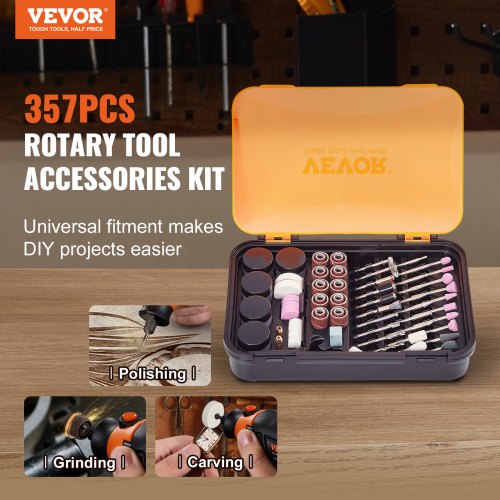 Rotary Tool Accessories Kit 357PCS, 1/8" Diameter Shank Power Rotary Tool Accessories Set, Universal Fitment Electric Tool Accessories for Carving, Sanding, Cutting, Drilling, Cleaning, Grinding