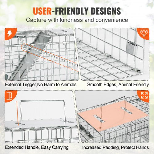 Live Animal Cage Trap 24" x 8" x 8" Humane Cat Trap Cats Squirrels Mouse
