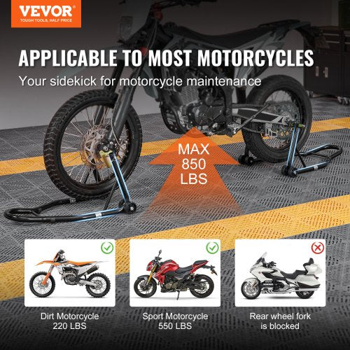Motorcycle Stand Lift, 0.39 Tons Front Rear Combo Stand Lift Stand, Front and Rear Wheel Fork Stand, U+L Fork Swingarm Spool, Compatible with Most Yamaha Honda Kawasaki Suzuki Motorcycles, Black