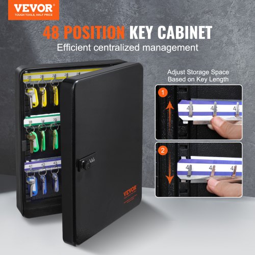 48-Key Cabinet Key Safe with Combination Lock & Keys Adjustable Racks