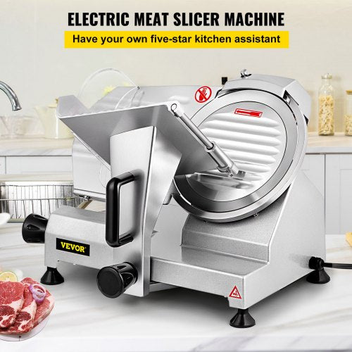 Meat Slicer, 240W Electric Deli Food Slicer, 1200RPM Commercial Meat Slicer with 8'' Chromium-plated Steel Blade, 0-12mm Adjustable Thickness Food Slicer Machine for Home & Commercial Use