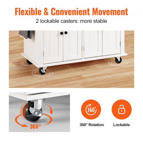 35.4" Kitchen Island Cart Rolling Storage Cabinet Cart with Drawer & Rack