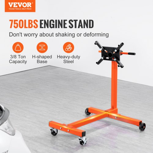 Engine Stand, 340 kg Rotating Engine Motor Stand with 360 Degree Adjustable Head, Cast Iron Motor Hoist Dolly, 4-Caster, 4 Adjustable Arms, for Vehicle Maintenance, Auto Repair