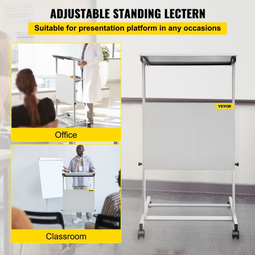 Standing Lectern, Height Adjustment Portable Pulpit, 4 Rolling Casters Lectern Podium Stand, Lower Storage Shelf floor Lectern Podium, White Lecterns & Podiums for Classroom, Concert, Church