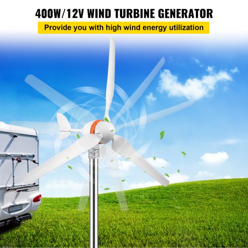 Wind Turbine Generator, 12V/AC Wind Turbine Kit, 400W Wind Power Generator With MPPT Controller 3 Blades Auto Adjust Windward Direction Suitable for Terrace, Marine, Motor Home, Chalet, Boat