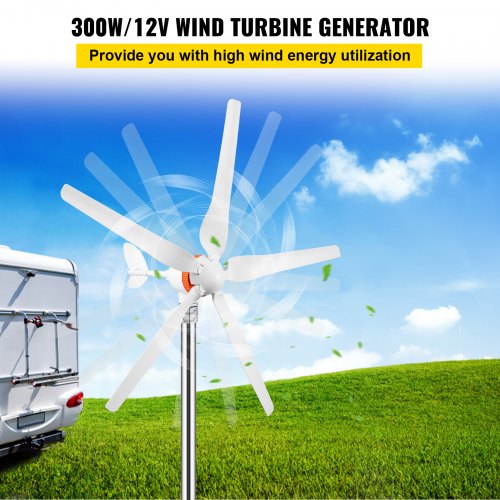Wind Turbine Generator, 12V/AC Wind Turbine Kit, 300W Wind Power Generator With MPPT Controller 5 Blades Auto Adjust Windward Direction Suitable for Terrace, Marine, Motor Home, Chalet, Boat