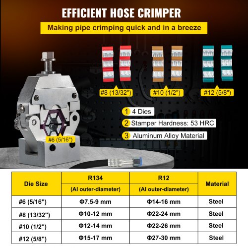 71550 Portable Manual Hydraulic Pipe Press Hose Crimping Tool and Repaire Crimper Tools Manually Operated A/C Hose Crimper Tool Kit Durable with 4 Dies for Car Air Conditioner