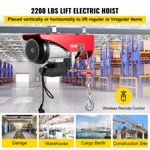 Electric Hoist, 2200 lbs Electric Winch, Electric Lift with Wireless Remote Control System, Zinc-Plated Steel Wire Electric Hoist Crane, Electric Cable Hoist w/Straps and Emergency Stop Switch