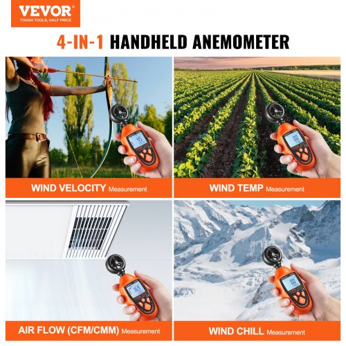 Handheld Anemometer, 14℉-113℉, Digital Wind Speed Meter Gauge with LED Backlight Screen, Measures Wind Velocity Wind Temperature Air Flow Wind Chill, for Sailing Surfing Drone Flying HVAC