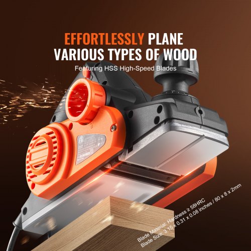 Hand Planer Corded Electric Hand Planer 3-1/4" 16500 RPM Woodworking DIY