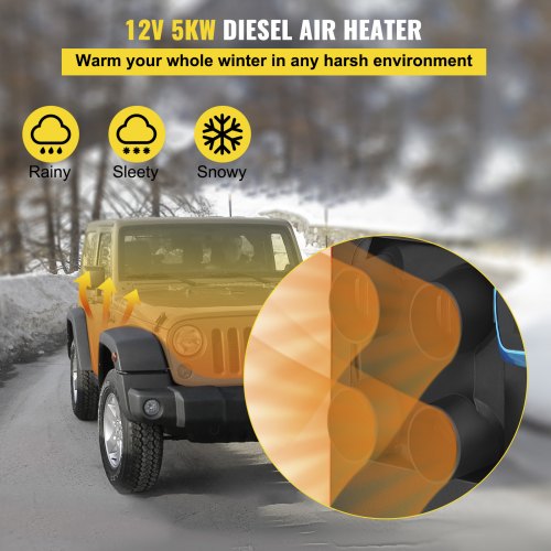 Diesel Air Heater, 5KW Mini Parking Heater, 12V Truck Heater, Four Air Outlets, All in One Design, with LCD Switch, Remote Control, Fast Heating Diesel Heater, For RV Truck, Boat, Bus