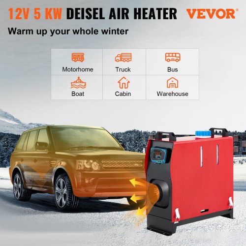 12V Diesel Air Heater Parking Heater, 5KW  All in One Diesel Fuel Heater with Single Air Outlets Remote Control Parking Heater Silencer LCD Switch for Car RV Boats Bus Caravan