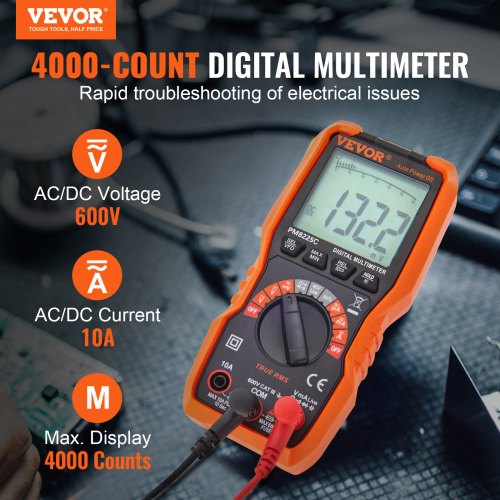 Digital Multimeter, 4000 Counts, Multimeter Tester DC AC Voltmeter NCV, Ohm Volt Amp Tester with Test Probes for Voltage Current Resistance Capacitance Continuity Diode Duty Ratio Frequency TRMS