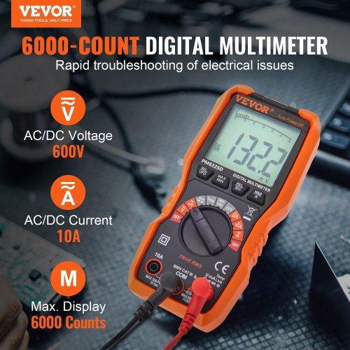 Digital Multimeter, 6000 Counts, Multimeter Tester DC AC Voltmeter NCV, Ohm Volt Amp Tester, for Voltage Current Resistance Capacitance Continuity Diode Temperature Duty Ratio Frequency TRMS