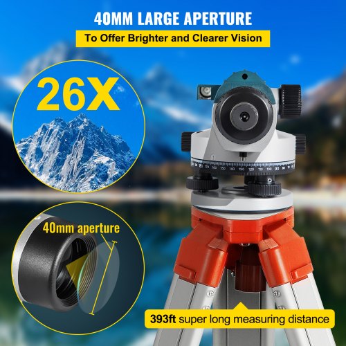 Automatic Optical Level, 26X, 40?mm Aperture Auto Level Kit with Magnetic Dampened Compensator and Transport Lock, Height Distance Angle Measuring Tool w/ Hard Plastic Case, IP54 Waterproof
