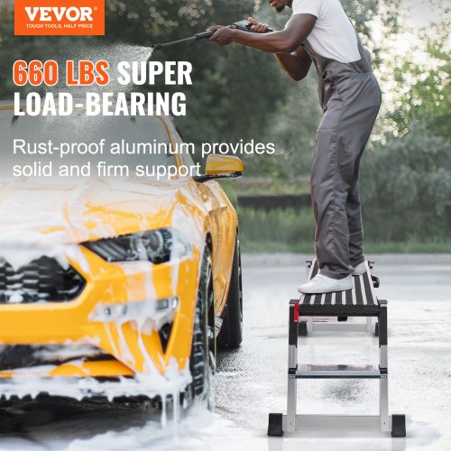 Folding Work Platform, 660 lbs Load Capacity, Aluminum Drywall Stool Ladder, Heavy Duty Work Bench w/ Non-Slip Feet, Ideal for Washing Vehicles, Cleaning, Painting, Decorating