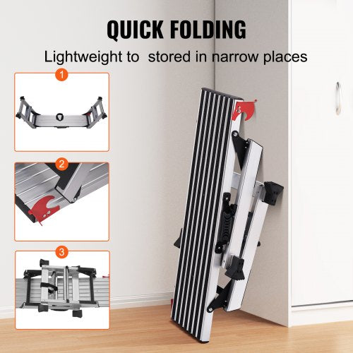 Folding Work Platform, 660 lbs Load Capacity, Aluminum Drywall Stool Ladder, Heavy Duty Work Bench w/ Non-Slip Feet, Ideal for Washing Vehicles, Cleaning, Painting, Decorating