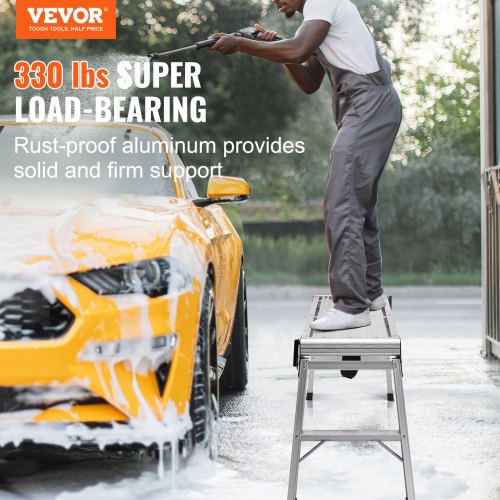Folding Work Platform, 330 lbs Load Capacity, Aluminum Drywall Stool Ladder, Heavy Duty Work Bench w/ Non-Slip Feet, Ideal for Washing Vehicles, Cleaning, Painting, Decorating