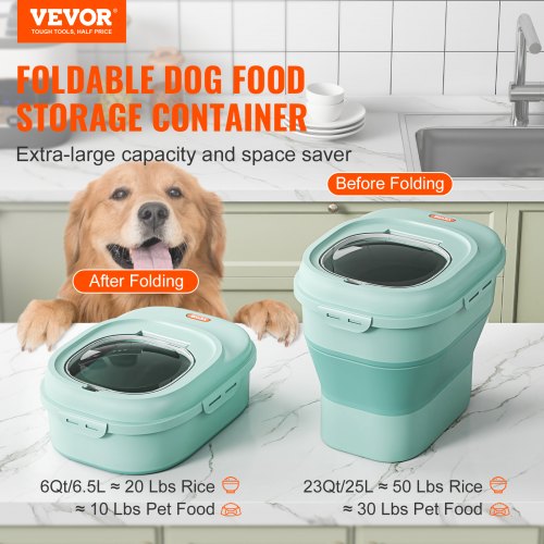 Collapsible Dog Food Storage Container, 50 lbs Capacity Large Dispenser Bin with Attachable Casters, Airtight Lid Kitchen Rice Cereal Flour Bin, Pet food Containers For Cat, Bird, Other Pet Food