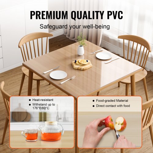 Clear Table Cover Protector, 12" x12"/305 x 305 mm Table Cover, 1.5 mm Thick PVC Plastic Tablecloth, Waterproof Desktop Protector for Writing Desk, Coffee Table, Dining Room Table