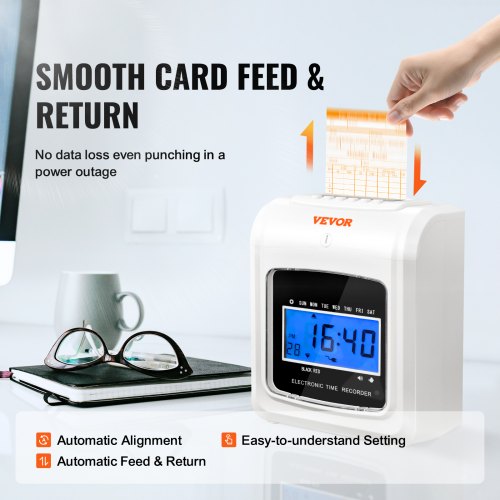Punch Time Clock, Time Tracker Machine for Employees of Small Business, 6 Punches/day, Includes 52 Time Cards, 1 Ink Ribbon and 2 Security Keys
