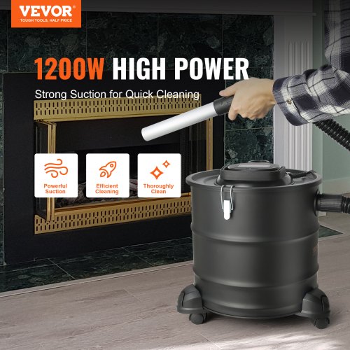 Ash Vacuum Cleaner, 20 L with 1200W Powerful Suction, Ash Vac Collector with 1.2 M Flexible Hose & Wheels, for Fireplaces, Pellet Stoves, Wood Stove, Log Burner, Grills, Pizza Ovens, Fire Pits