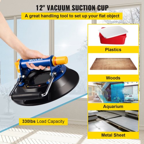 Glass Lifting Vacuum Suction Cup, 12'' Glass Lifter Suction Cup, 330lb Load Capacity Glass Lifting Suction Cup, Heavy-Duty Hand-Held Glass Lifter For Moving Large Granite Tile & Replacing Window