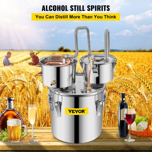 Moonshine Still Distiller 3Gal 12L Stainless Steel Water Distiller Copper Tube with Circulating Pump Home Brewing Kit Build-in Thermometer for DIY Whisky Wine Brandy Spirits
