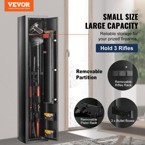 3 Rifles Gun Safe, Rifle Safe with Lock & Digital Keypad, Quick Access Gun Storage Cabinet with Removable Shelf, Pistol Rack, Rifle Cabinet for Home Rifle and Pistols
