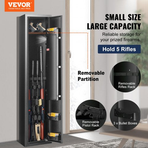 5 Rifles Gun Safe, Rifle Safe with Fingerprint Lock, Quick Access Gun Storage Cabinet with Removable Shelf, Pistol Rack, Rifle Cabinet for Home Long Gun and Pistols