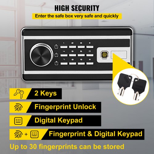Safe Box, 0.8 Cubic Feet Money Safe with Fingerprint Lock and Digital Keypad Lock, Fireproof Home Safe with 2 Keys, Wall-Mounted Security Safe for Cash, Watch, Jewelry, Passport, Document Black