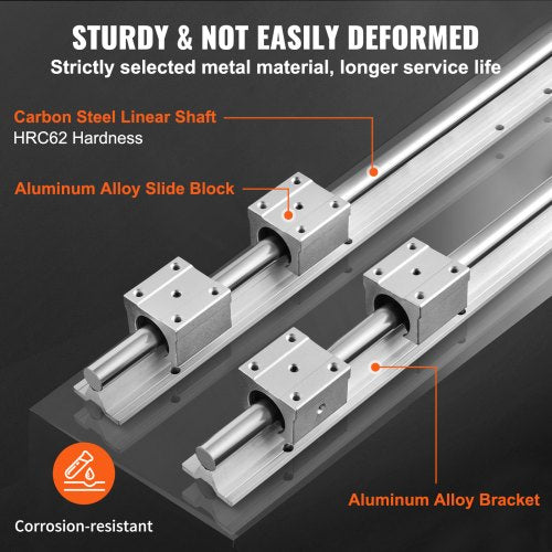 Linear Guide Rail Set, SBR20 1200mm, 2 PCS 47.2 in/1200 mm SBR20 Guide Rails and 4 PCS SBR20UU Slide Blocks, Linear Rails and Bearings Kit for Automated Machines DIY Project CNC Router Machines