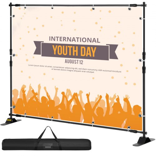 Step and Repeat 8'x8'- 10'x8' Backdrop Banner Stand Adjustable Telescopic Height and Width Retractable Banner Stand with Carrying Bag