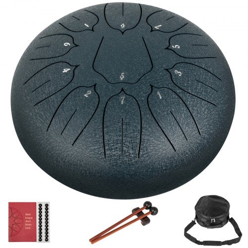 Navy Blue Steel Drum 11 Notes Percussion Instrument 10 Inches Tongue Drum, Steel Tongue Drum, Steel Drums Instruments With Bag, Book, Mallets, Mallet Bracket, Hang Pan Drum Instrument
