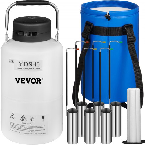 10L Liquid Nitrogen Container Cryogenic Container LN2 Tank Dewar with Straps 6pcs Canisters for Lab