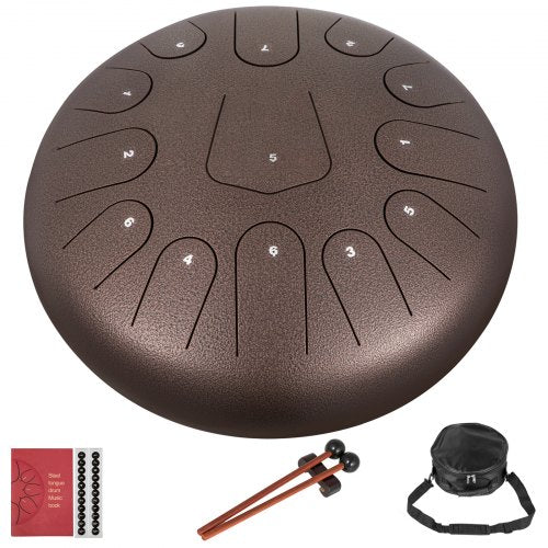 Steel Drum 13 Notes Percussion Instrument 12 Inches Tongue Drum, Steel Tongue Drum, Steel Drums Instruments With Bag, Book, Mallets, Mallet Bracket, Hang Pan Drum Instrument, Chestnut