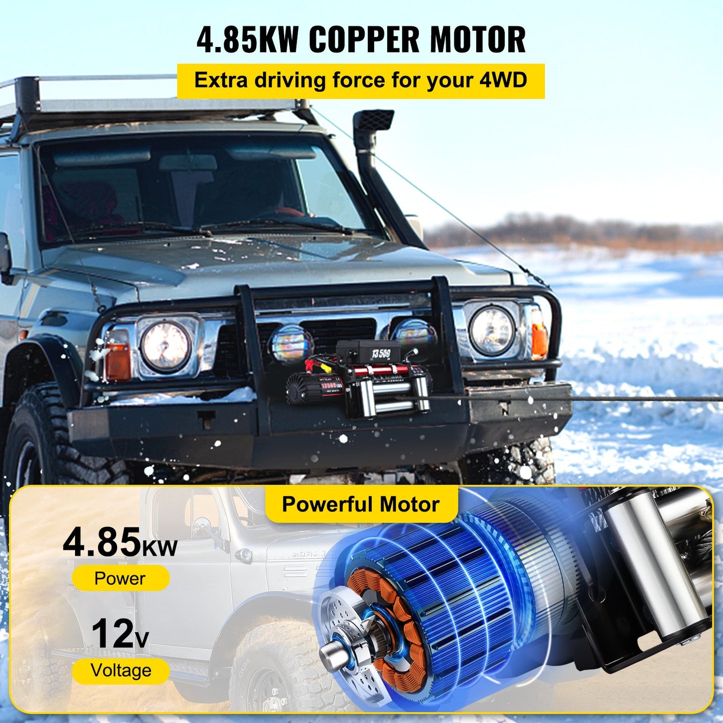 Electric Winch Recovery 12v 13500Lb / 6125Kg,Electric Truck Winch with Handle and Wireless Remote Control,13500Lb /6125Kg Electric Truck Winch with 92 ft Strong Steel Cable