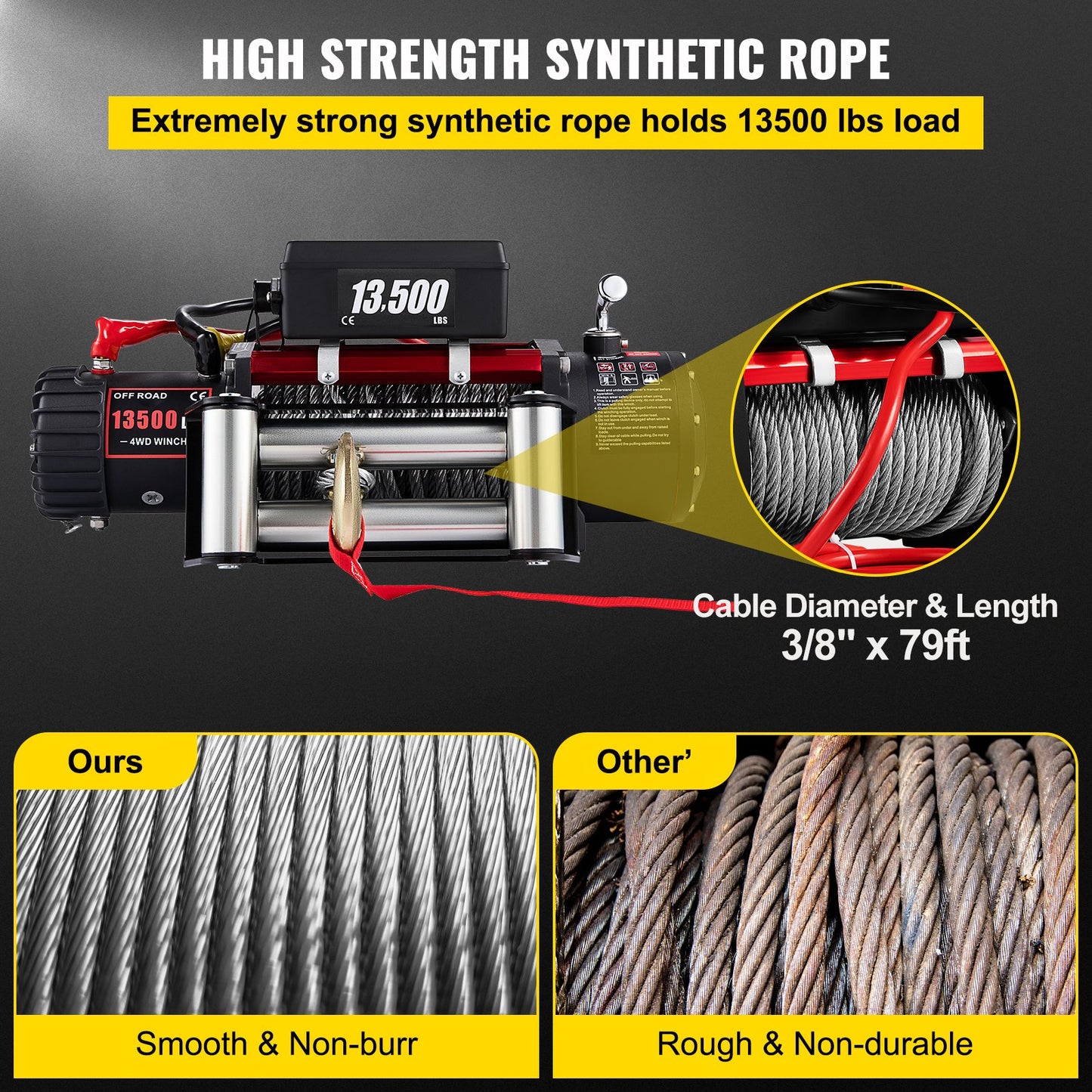 Electric Winch Recovery 12v 13500Lb / 6125Kg,Electric Truck Winch with Handle and Wireless Remote Control,13500Lb /6125Kg Electric Truck Winch with 92 ft Strong Steel Cable