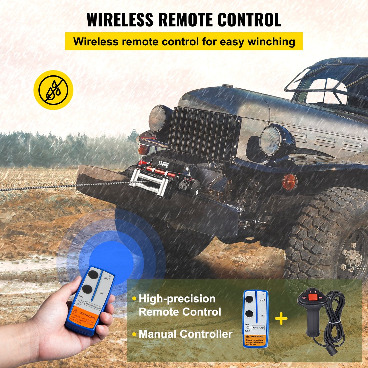 Electric Winch Recovery 12v 13500Lb / 6125Kg,Electric Truck Winch with Handle and Wireless Remote Control,13500Lb /6125Kg Electric Truck Winch with 92 ft Strong Steel Cable