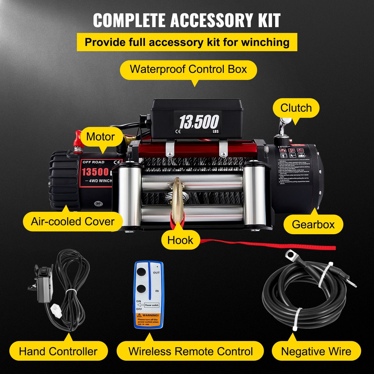 Electric Winch Recovery 12v 13500Lb / 6125Kg,Electric Truck Winch with Handle and Wireless Remote Control,13500Lb /6125Kg Electric Truck Winch with 92 ft Strong Steel Cable