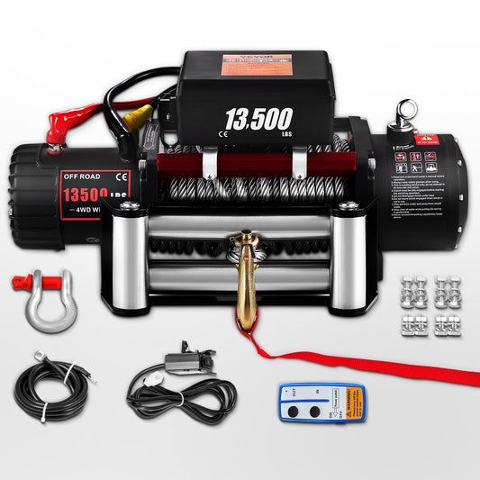 Electric Winch Recovery 12v 13500Lb / 6125Kg,Electric Truck Winch with Handle and Wireless Remote Control,13500Lb /6125Kg Electric Truck Winch with 92 ft Strong Steel Cable