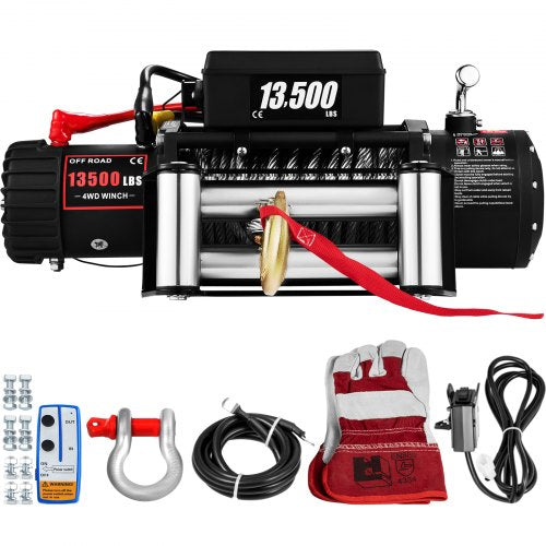 Electric Winch 13500lb/6123kg, Steel Cable Recovery Winch 12V, Power Winch with Wireless Remote Control, Handlebar-Mounted Rocker and Powerful Motor for Boats, UTV, ATV Wrangler Accessories