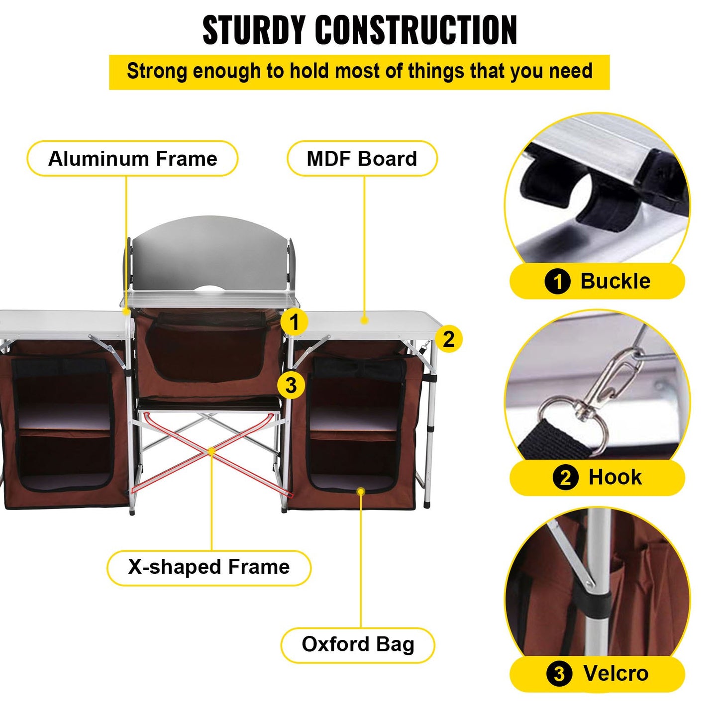 Camping Kitchen Table Folding Outdoor Camping Kitchen Portable Camping Kitchen Storage Table Camping Folding Cupboard with MDF Boards and Windshield for Camping and BBQ