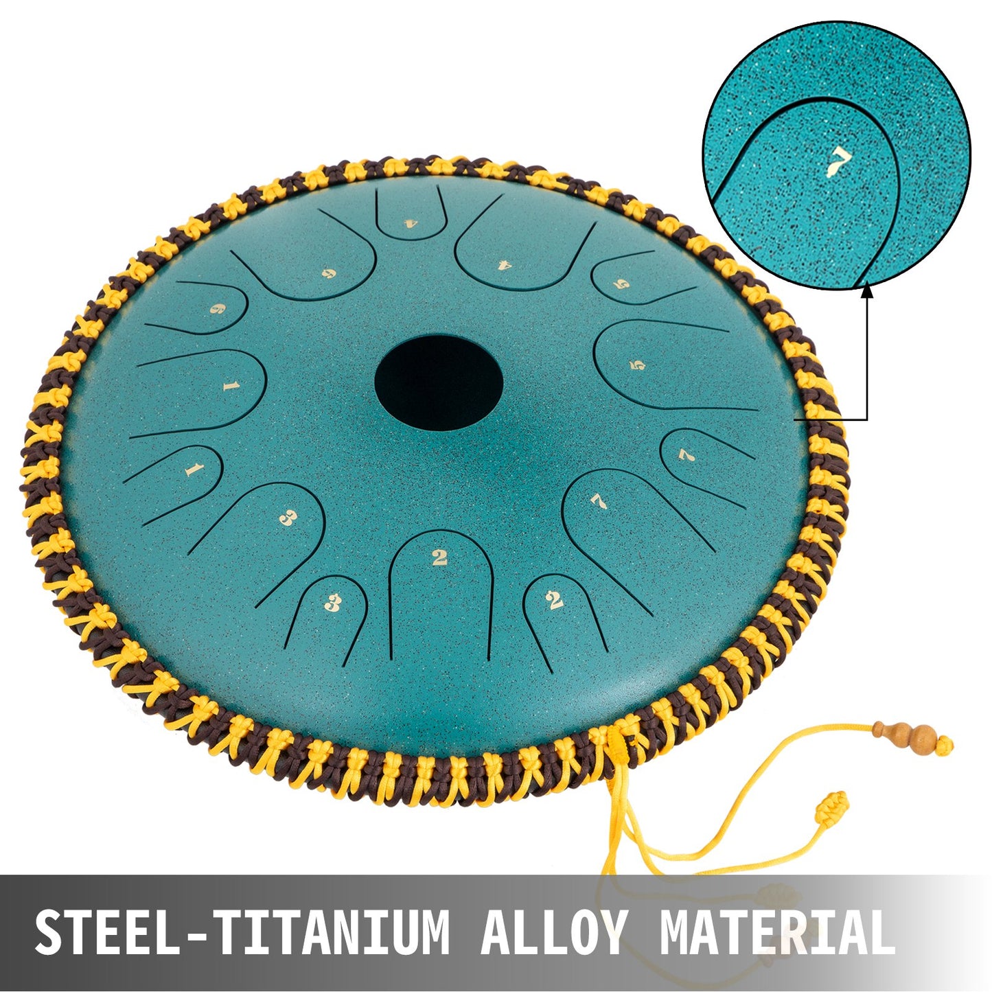 Tongue Drum 14 Notes Dish Shape Drum 14 Inches Dia. Manual Percussion Pure Copper Steel Tongues 14 Notes Steel Tongue Handpan Drum with Rope Decoration and Mallets,Bag, Music Book, Mineral Green